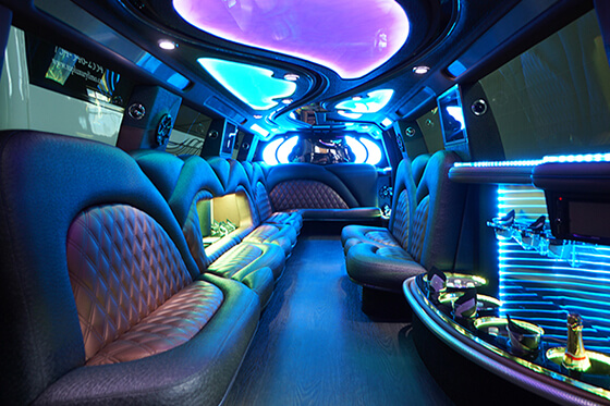 leather seating in a party limo Charlotte